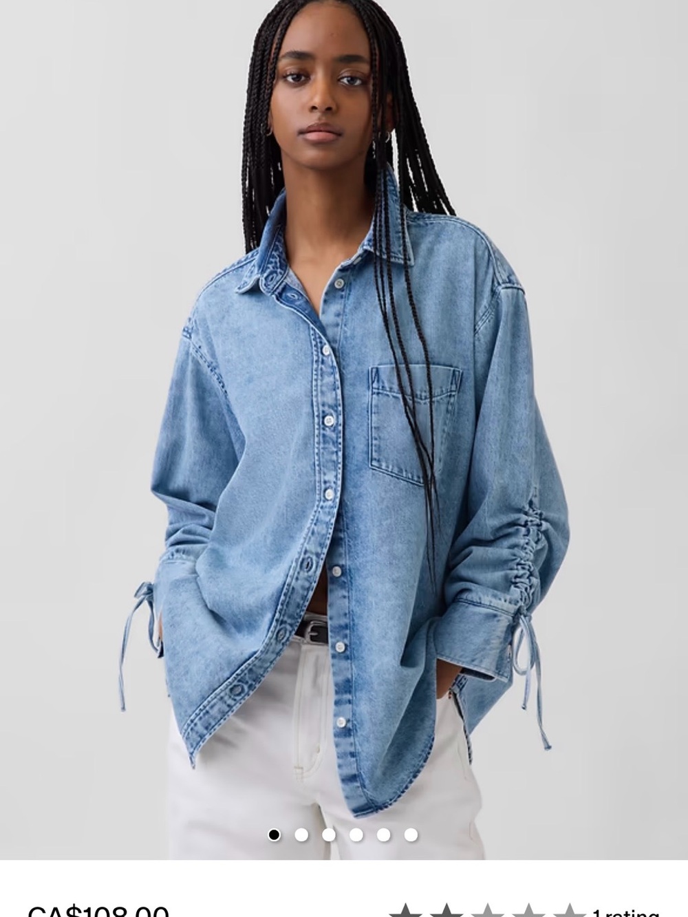 Ruched sleeves Denim Button-Up Shirt